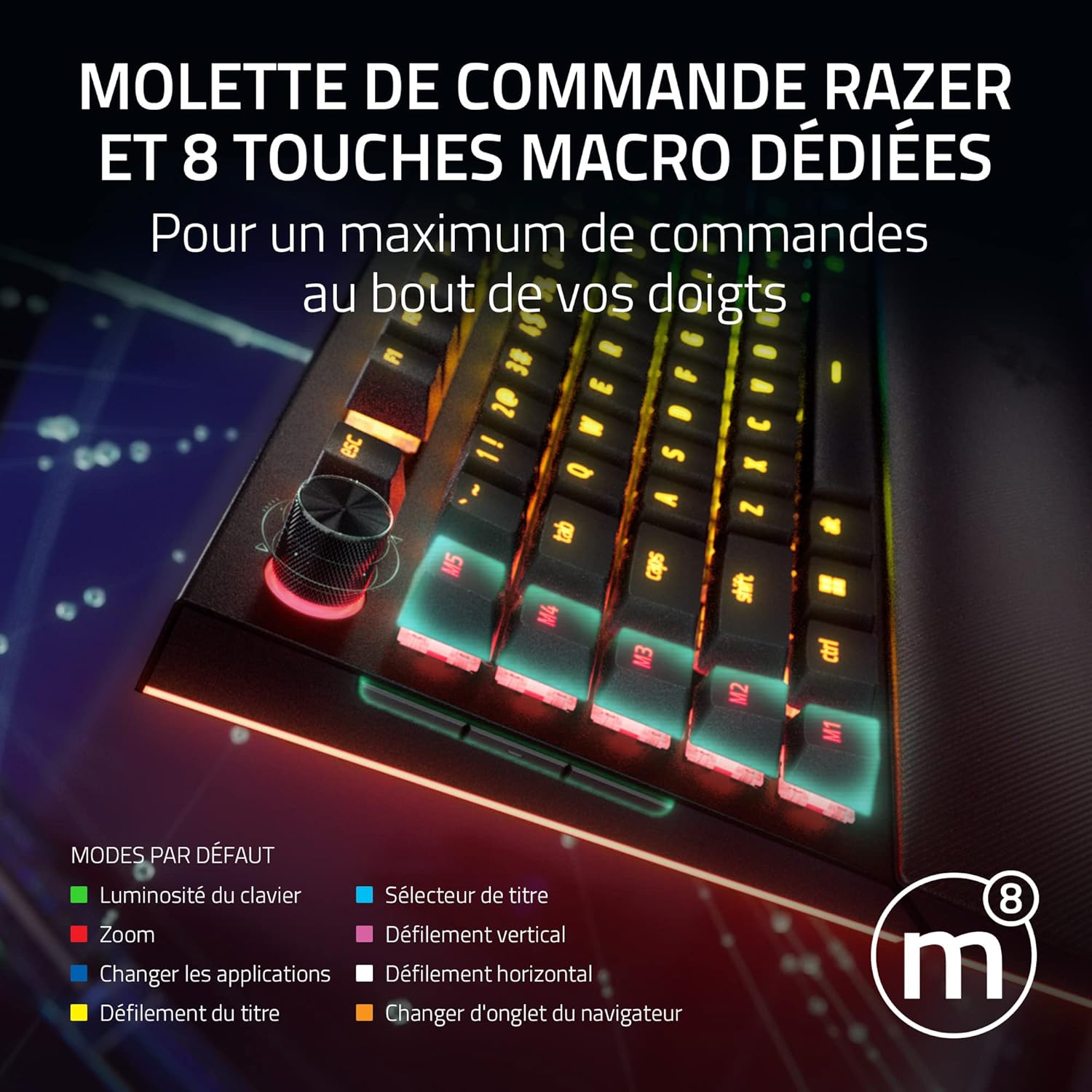Detalle de Razer BlackWidow V4 Pro (switches jaunes) clavier gamer mécanique Snap Tap AZERTY FR, noir