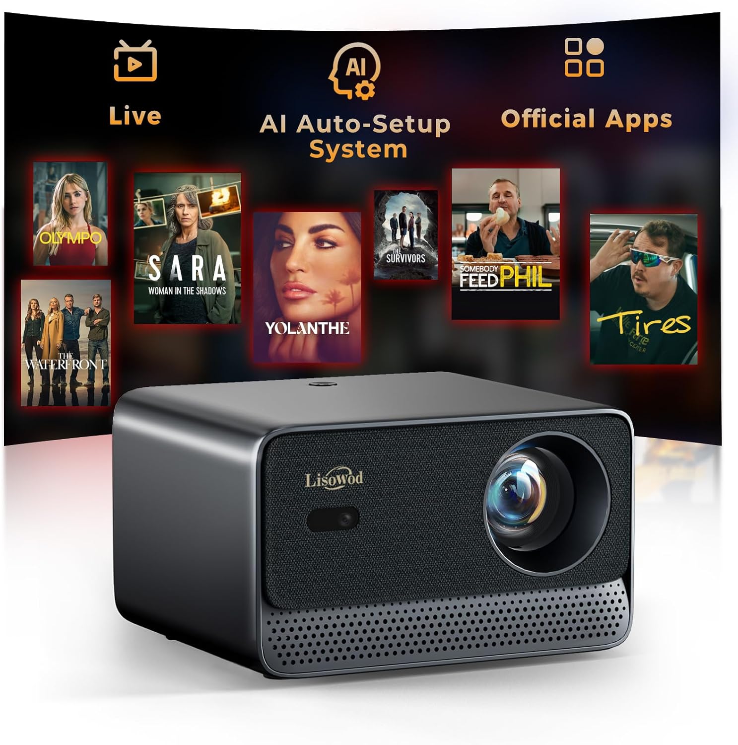 Detalle de Lisowod L03Pro Smart Projector, Native 1080p, 4K Input, 40W Dolby Audio