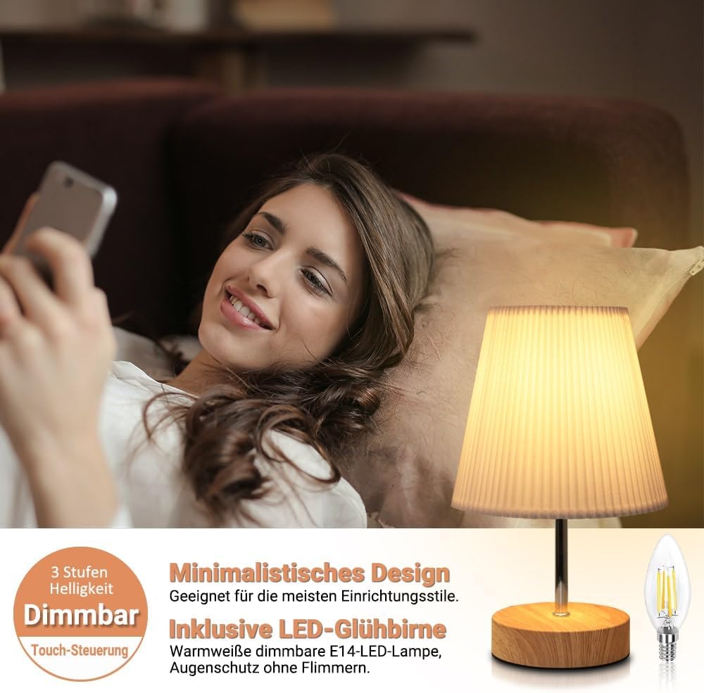 Detalle 2 de HSLighting Nachttischlampe Touch dimmbar 2700K