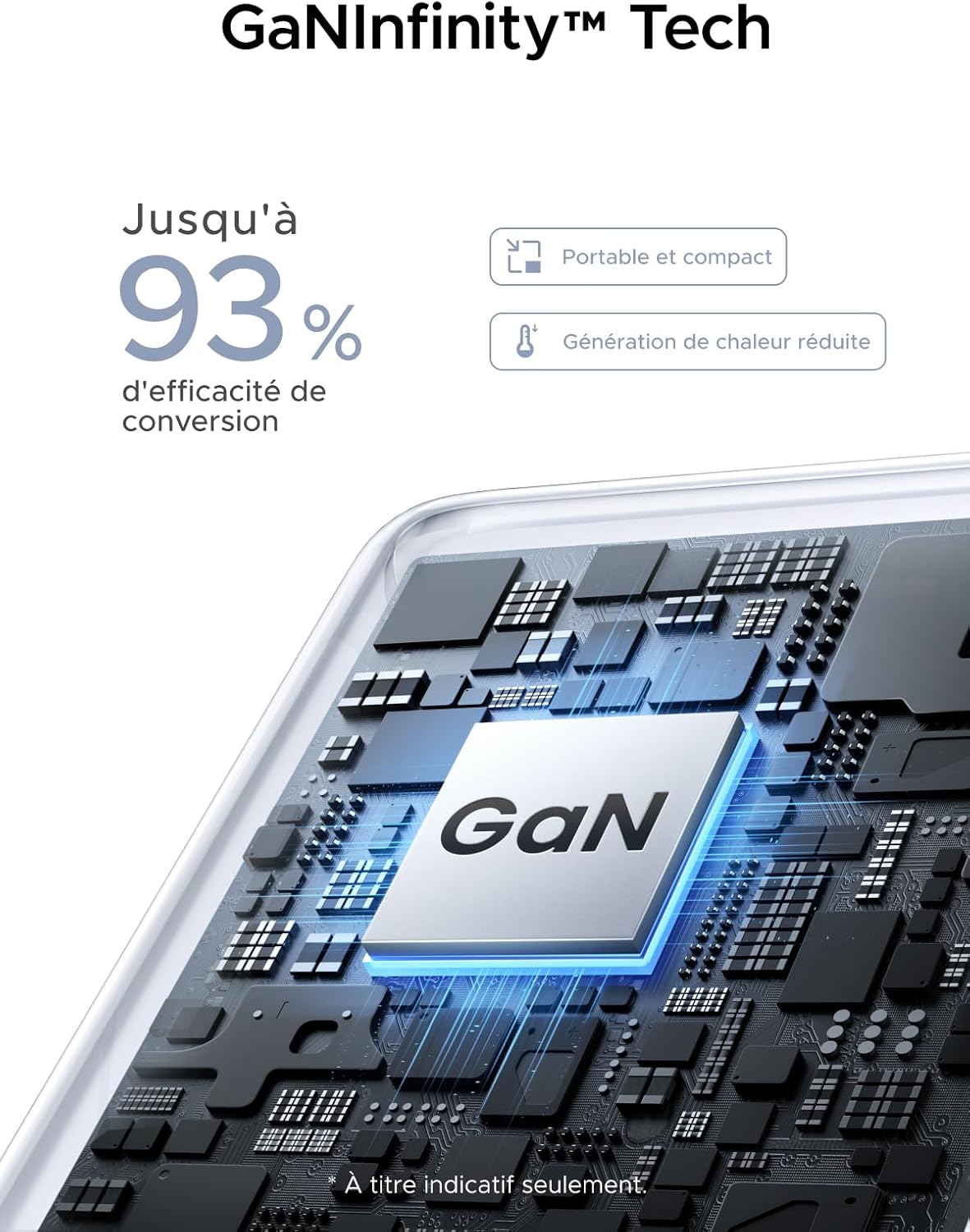 Detalle de UGREEN Nexode Air 65W: Chargeur USB-C GaNInfinity avec câble 100W — polyvalent et compact