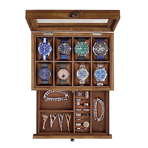 Detalle de SONGMICS Caja de Relojes con 8 ranuras y tapa de cristal, JOW008K01
