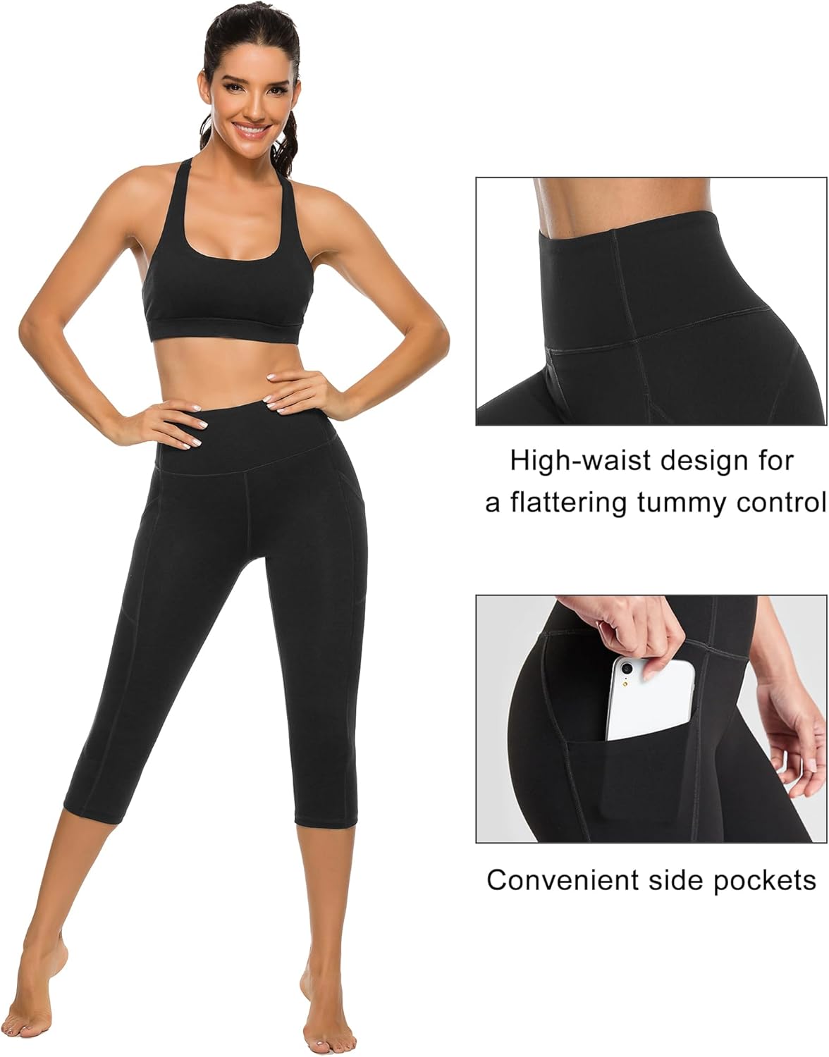 Detalle de Stelle Women’s Capri Yoga Pants with Pockets (Essential High-Waisted Legging)