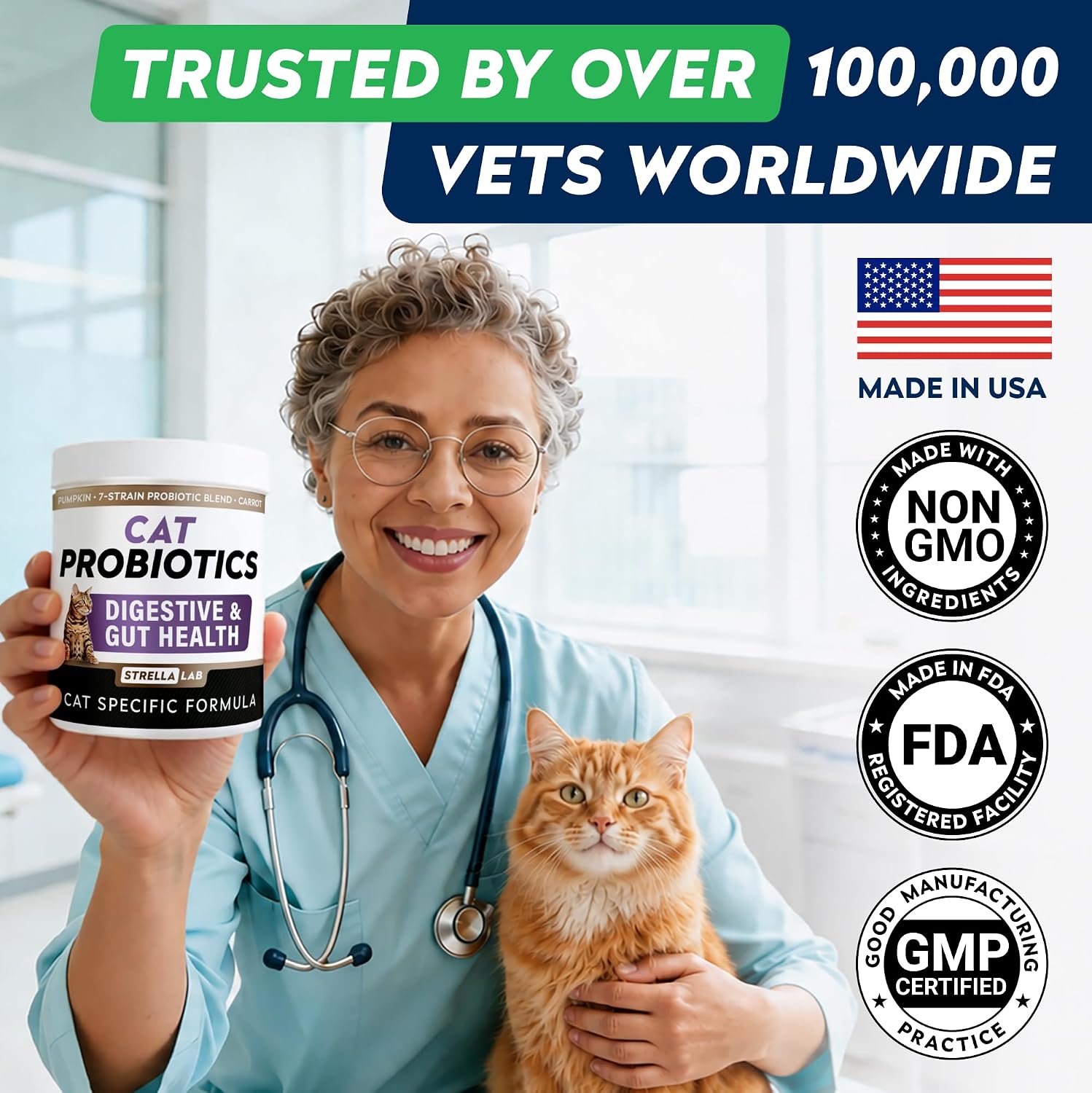 Detalle 1 de STRELLALAB Cat Probiotics Powder, 108 Scoops, 3 Billion CFU