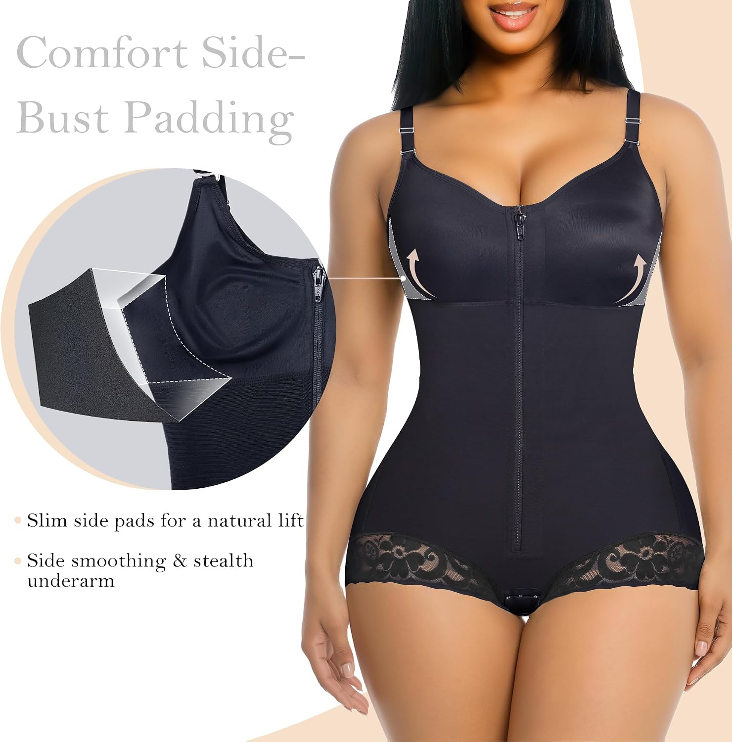 Detalle de YIANNA Full-Body Shapewear with Side-Bust Padding and Adjustable Straps
