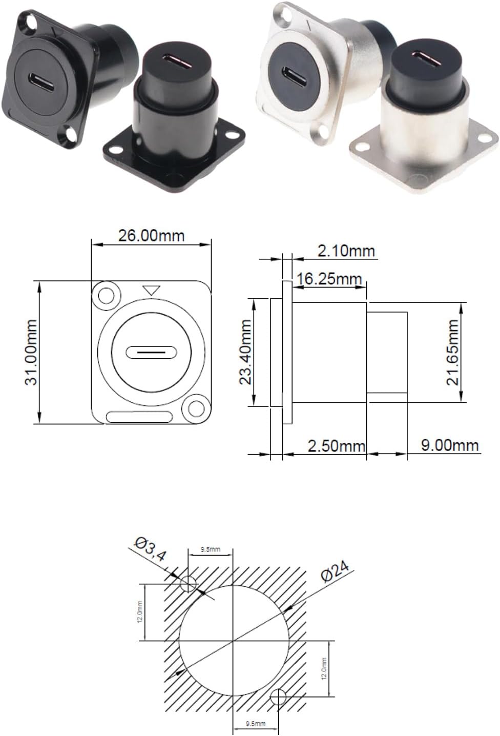 Detalle de HangTon USB C Female-to-Female Coupler: IP65 Waterproof Inline Connector