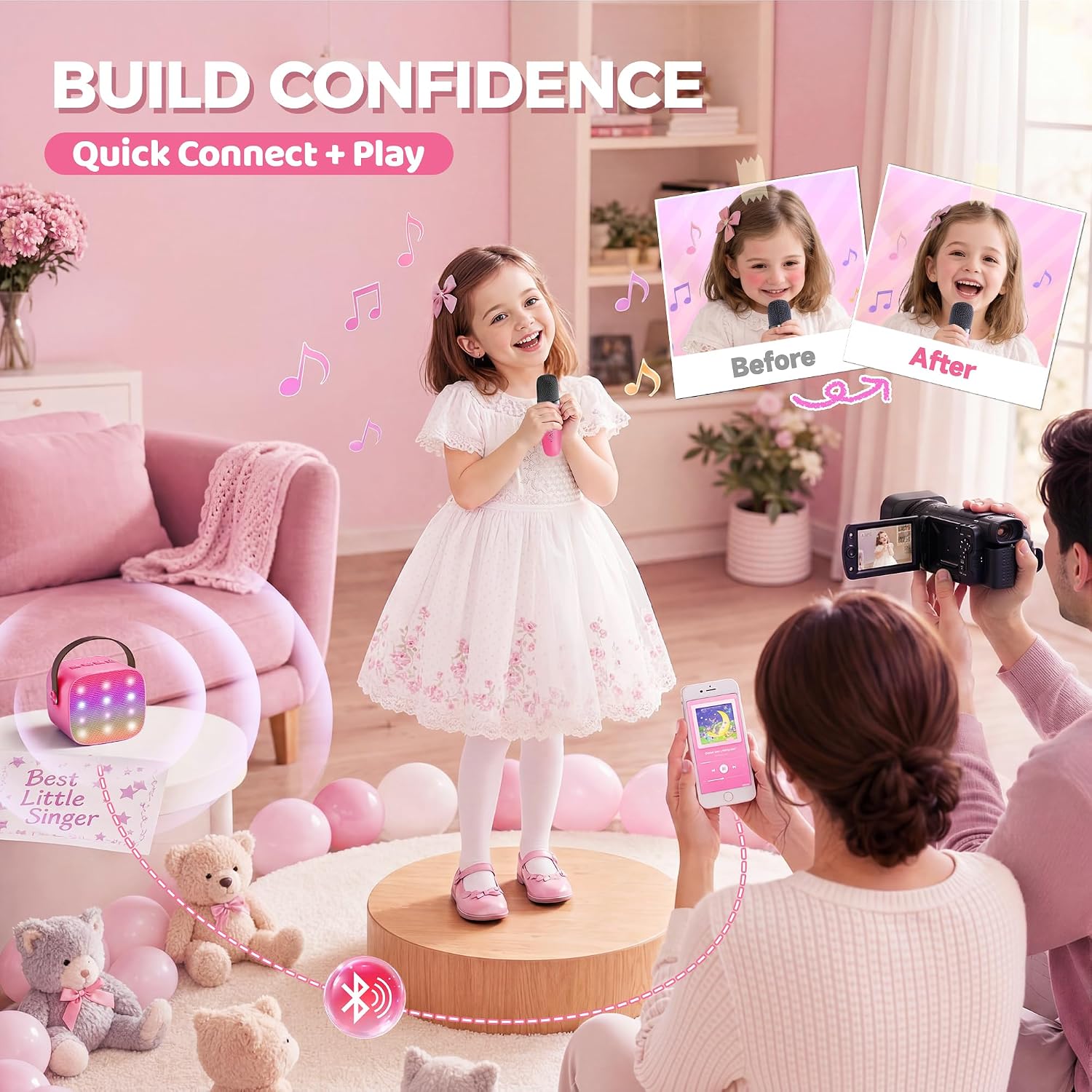 Thumbnail 5 de YLL Mini Children's Karaoke Machine with 2 Microphones (Hotpink) – Portable 4-Voice Fun for 3–12+
