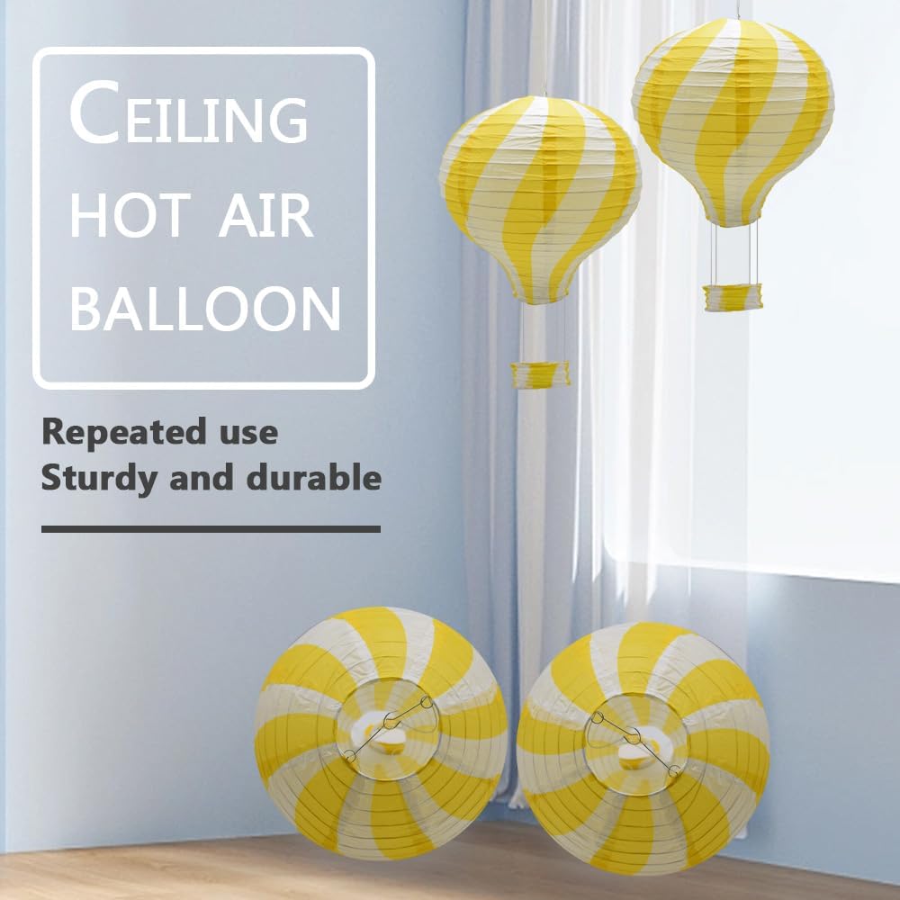 Detalle de Hocansen 3Pcs Yellow Hot Air Balloon Paper Lanterns – 30 cm Hanging Lampshades