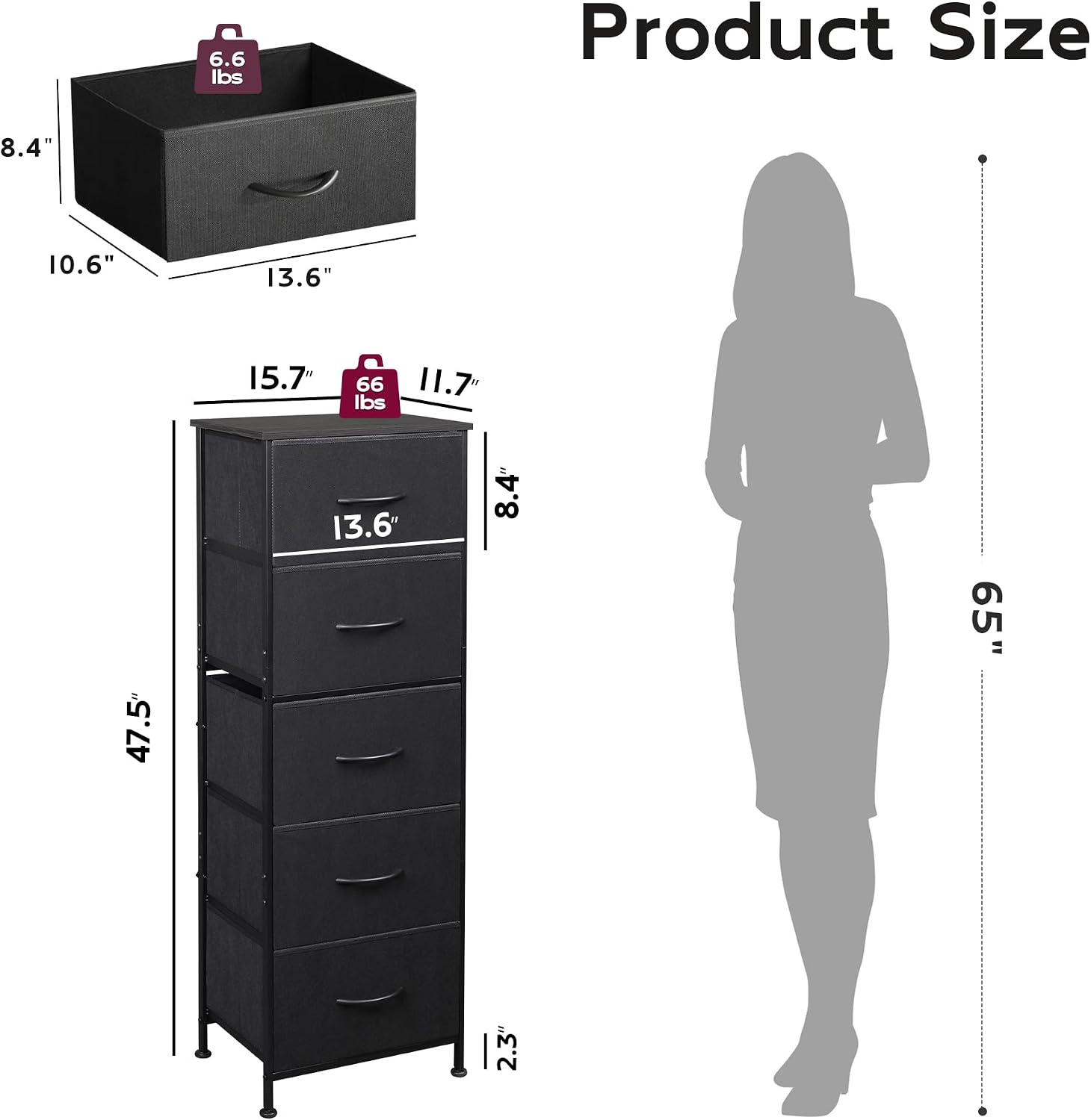 Detalle de WLIVE Fabric Dresser 5-Drawer 47.5" Tall