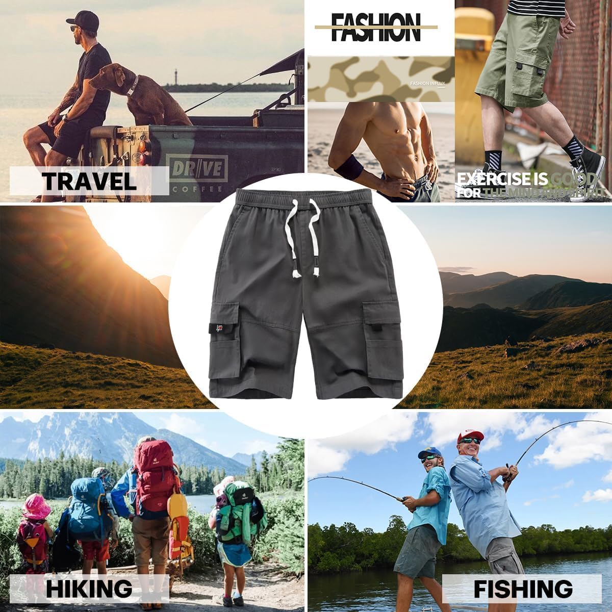 Thumbnail 6 de APTRO DE000603-P Men's Cargo Shorts, 100% Cotton, Relaxed Fit