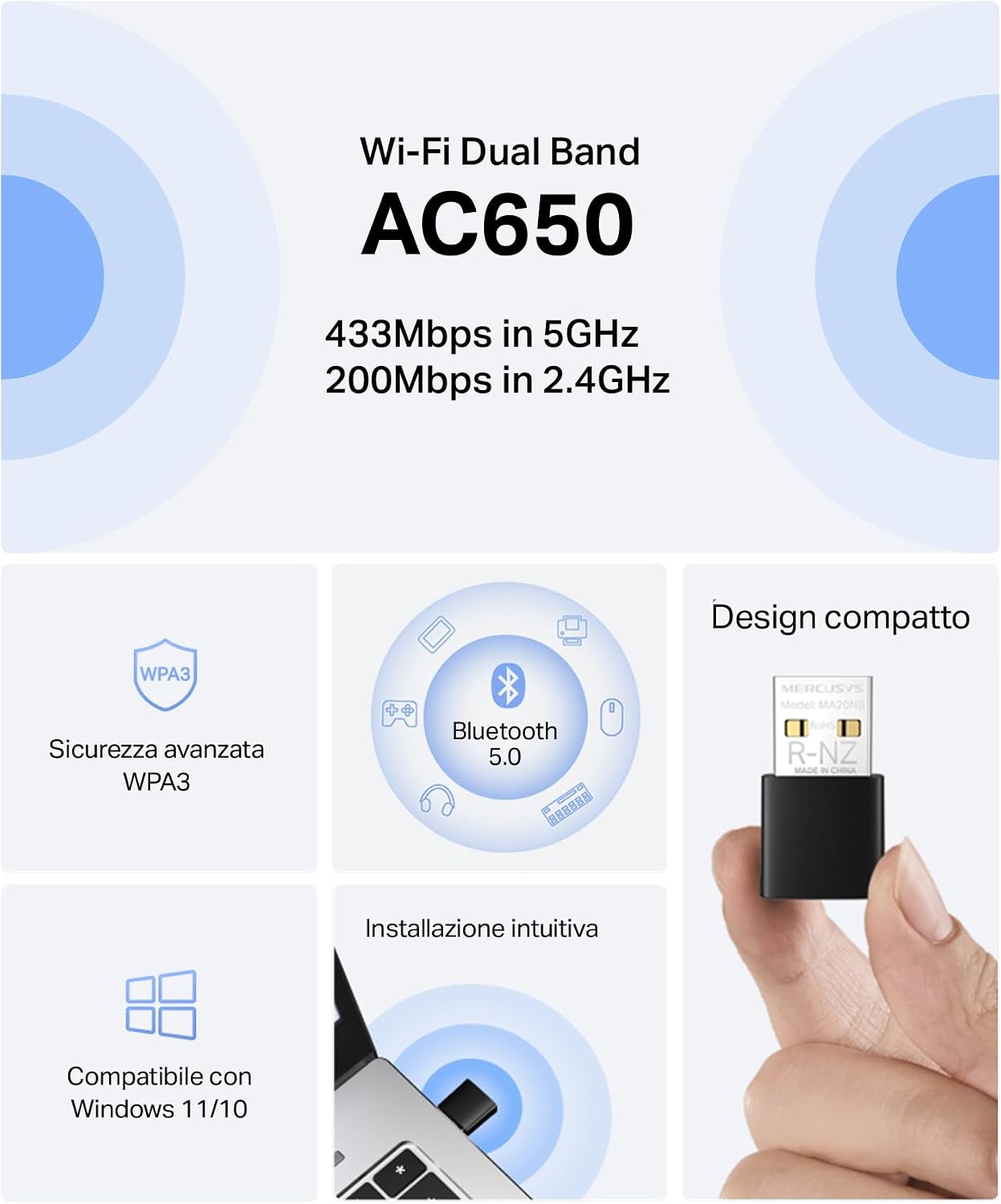 Detalle 2 de Mercusys TP-Link MA20NB Adattatore WiFi USB