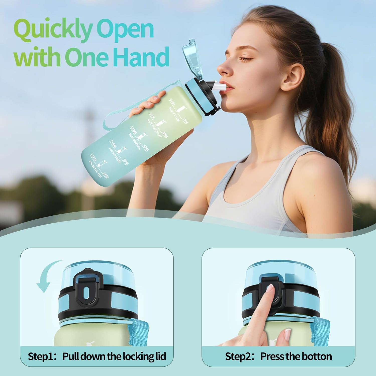 Detalle de Mulbijeo borraccia da 1 litro con cannuccia, BPA free e anti-perdita
