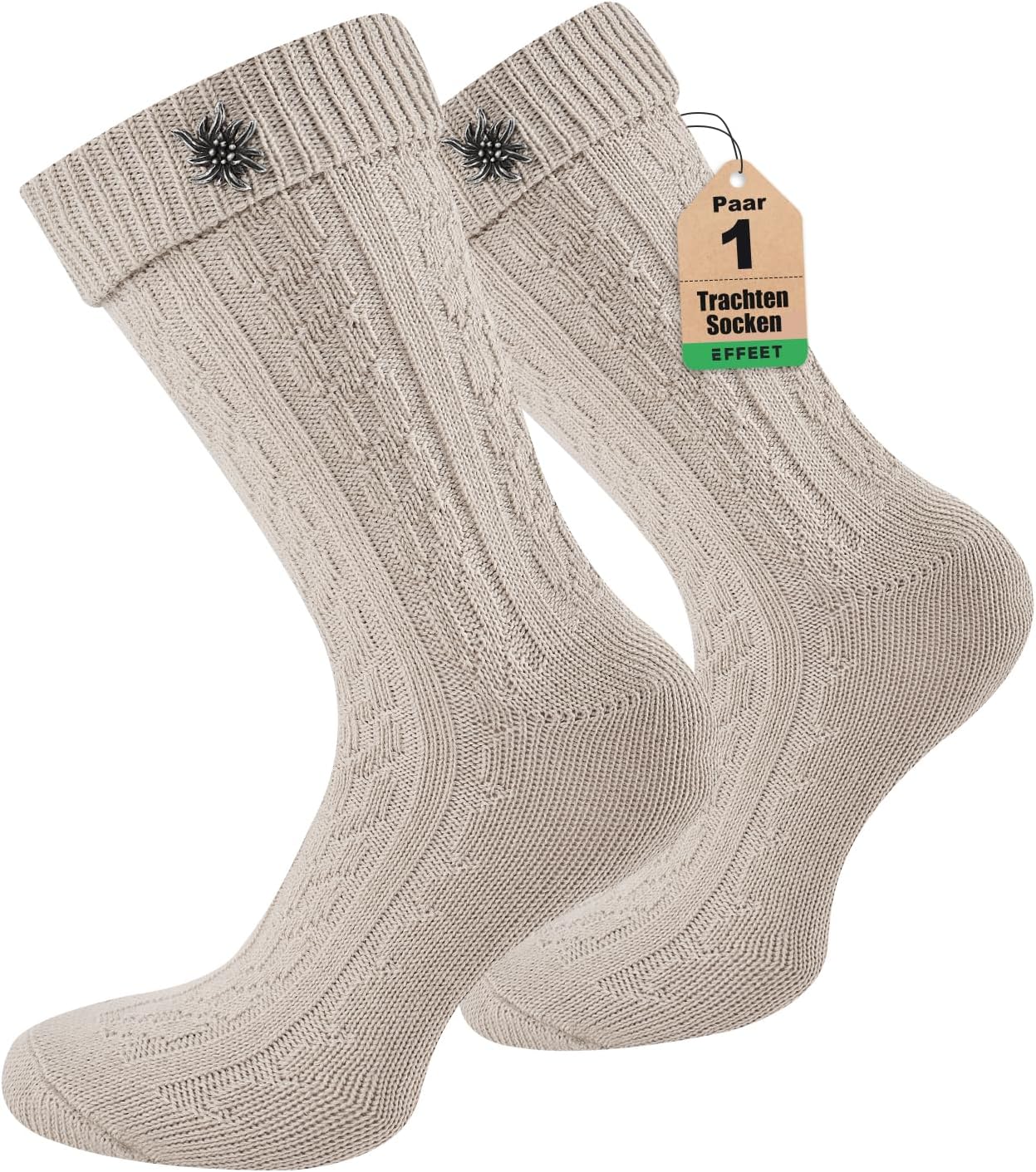 Detalle de Effeeet Kurze Trachtensocken für Herren & Damen – 1 Paar mit Edelweiß-Anstecker