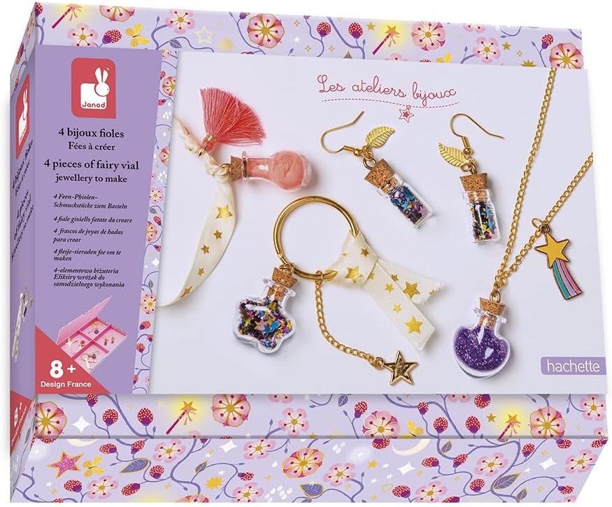 Detalle de Janod J07994 Les Ateliers Bijoux sieradenset met flesjes, glitter en glow-in-the-darkzand