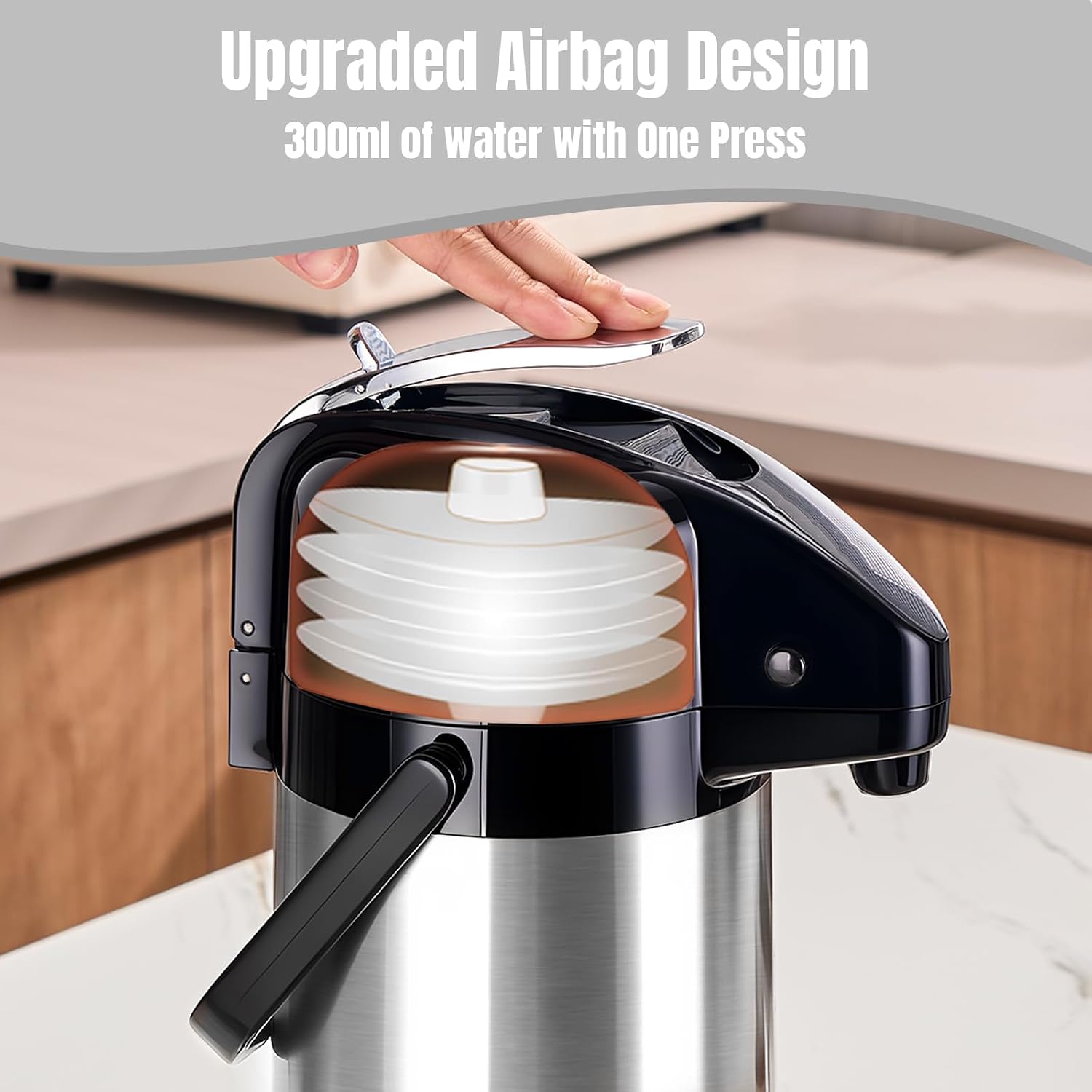 Detalle de Ratrabas Upgraded Airpot Coffee Carafe with Double Pump (84oz/2.5L) — Triple-Function Thermal Dispenser