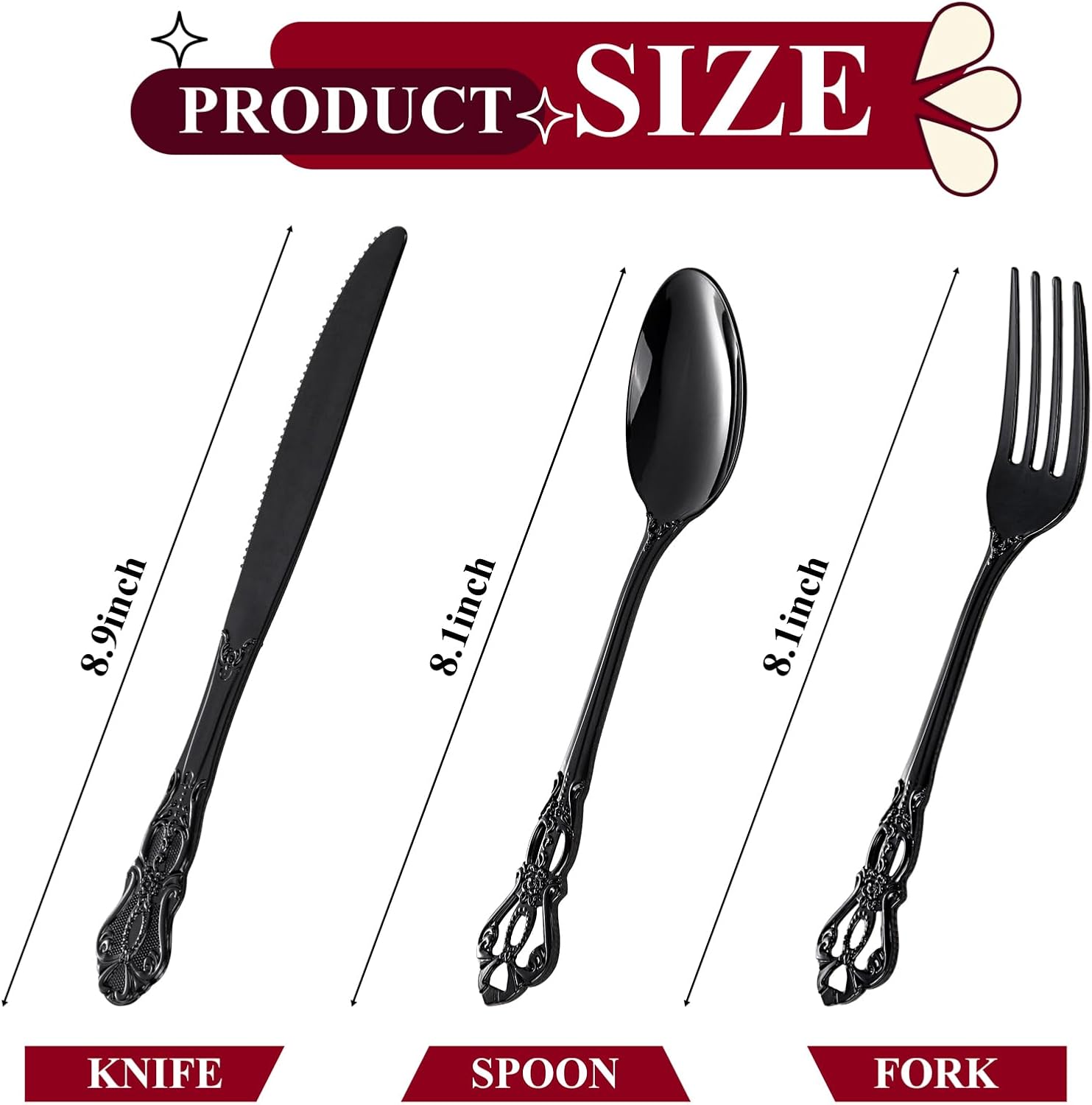 Detalle 2 de Joyido 150PCS Black Plastic Silverware – Heavy Duty Disposable Cutlery Set for Catering