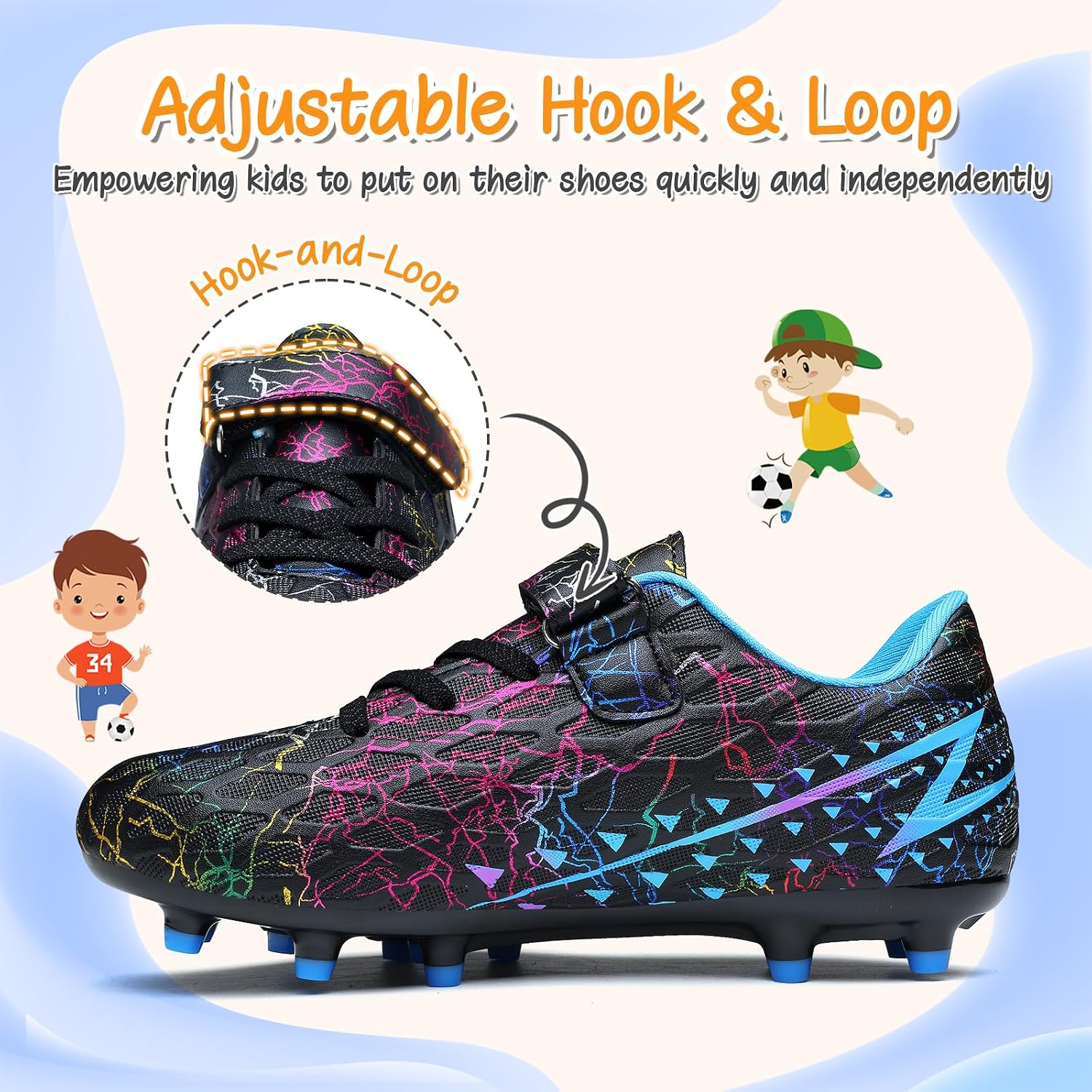 Thumbnail 5 de Kids FG/AG Boys Football Boots with hook-and-loop straps – breathable training & match trainers