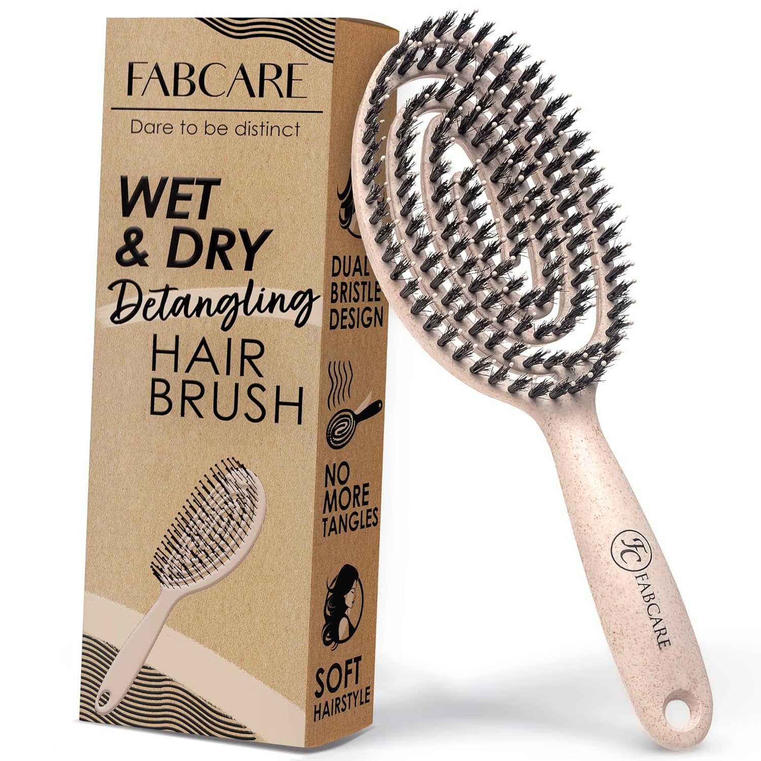 Detalle de FABCARE Bio Haarbürste mit Wildschweinborsten