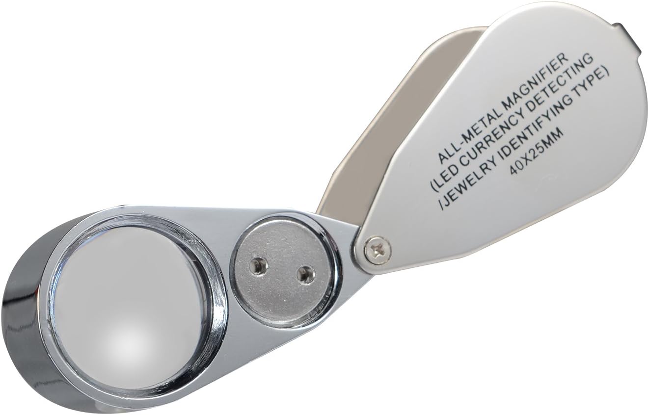 Detalle de Delixike Juwelierslupe 40-fache Vergrößerung – robustes Metallgehäuse mit LED- und UV-Licht