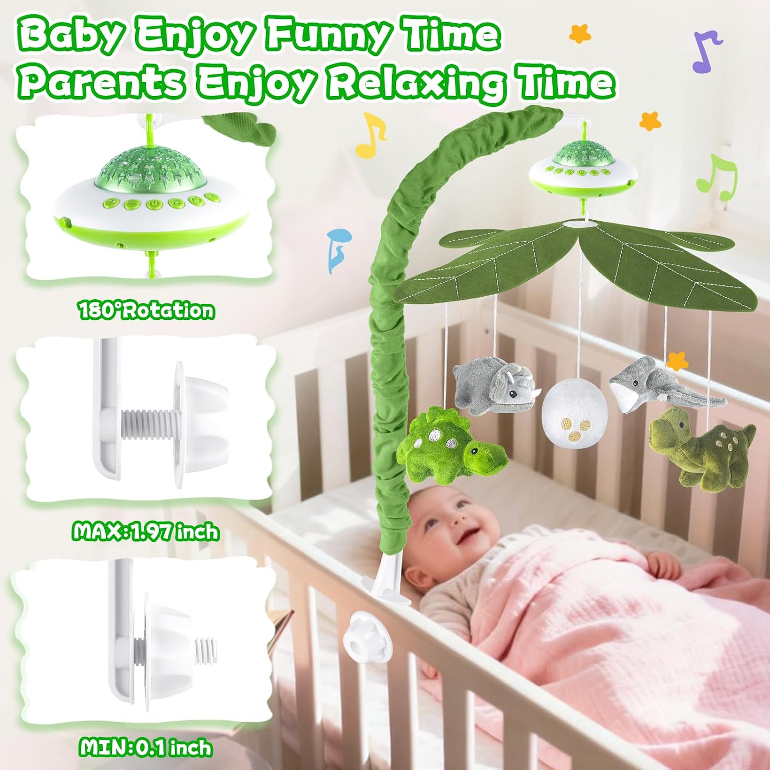 Thumbnail 3 de Playix Baby Crib Mobile with Music, Remote Control, and Starlight Projection