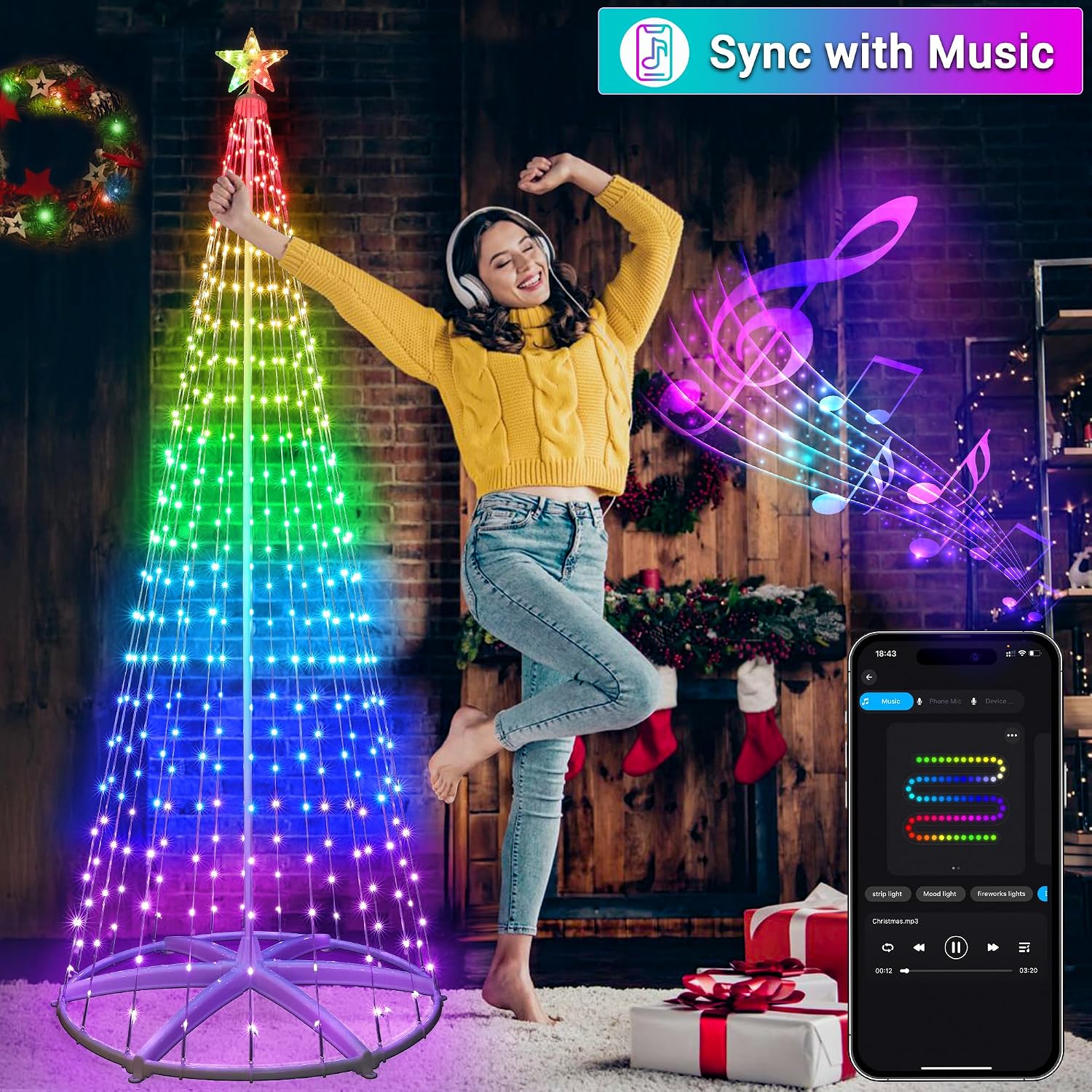 Thumbnail 6 de Toodour LED0827406 RGB Cone Tree Lights, 8 ft, 406 LEDs, App and Music Sync