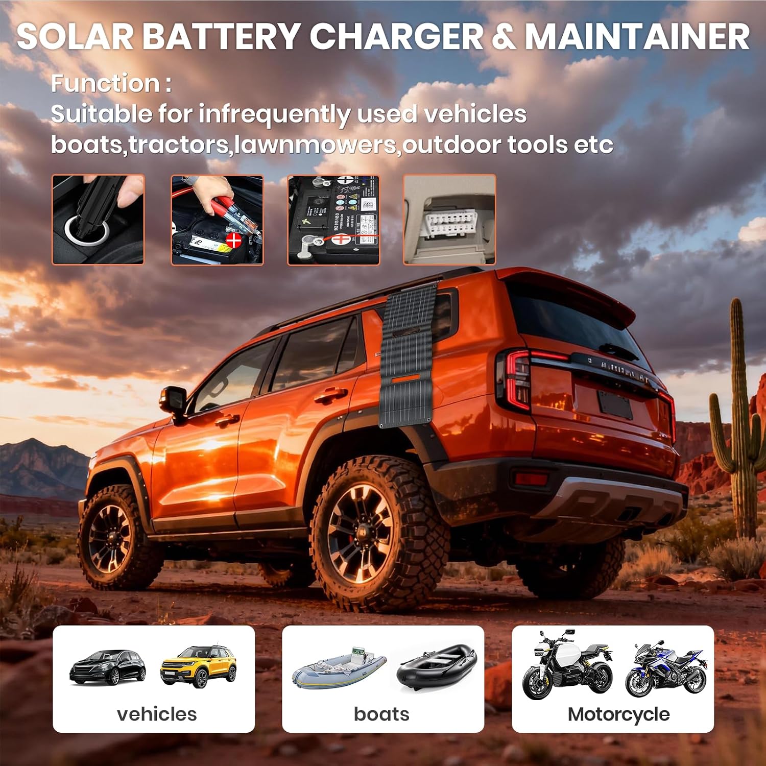Thumbnail 6 de Flexsolar 15W Solar Battery Trickle Charger with IP67 Panel and USB DC/Solar Charging for 12V Batteries