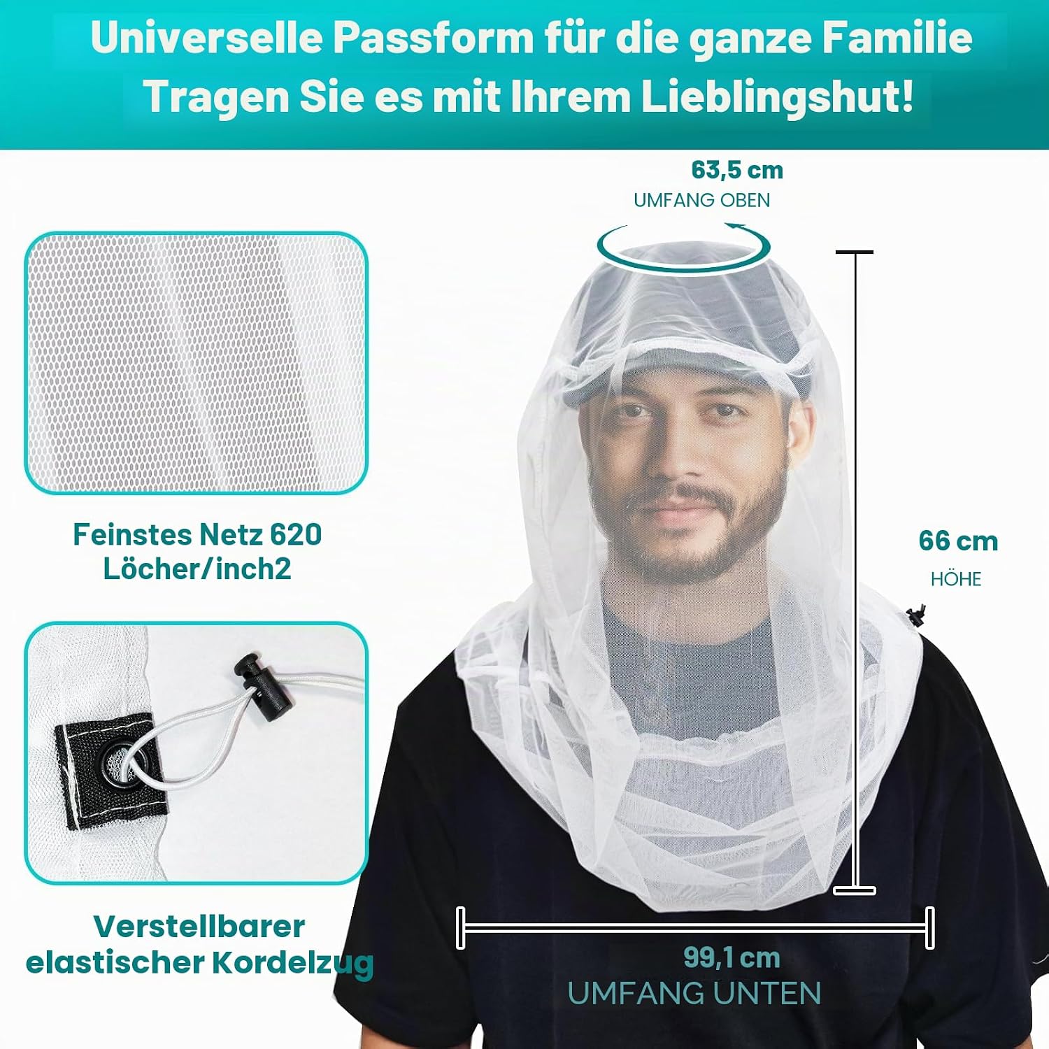 Thumbnail 3 de South to East Premium Moskito Kopfnetz für Insekten – 2er-Pack, Ultra groß, extra feine Löcher