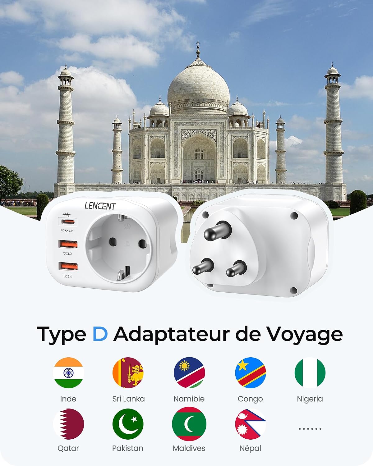 Detalle 2 de LENCENT Adaptateur Voyage Type D 20W