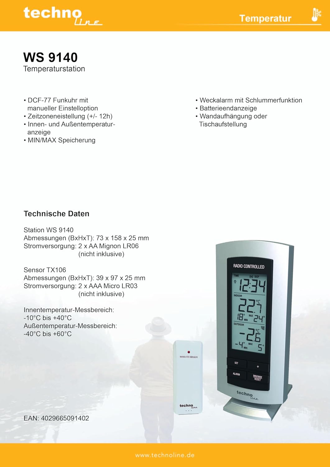 Detalle de techno line WS 9140 Stazione meteo 7,3 cm 📡