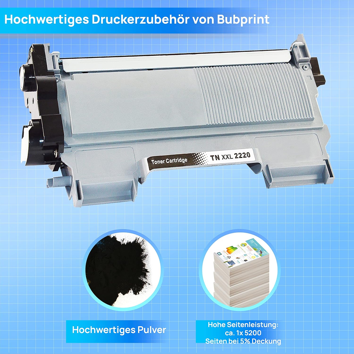 Detalle de Bubprint XXL Toner – Ersatz für Brother TN2220/TN2210 (Schwarz)