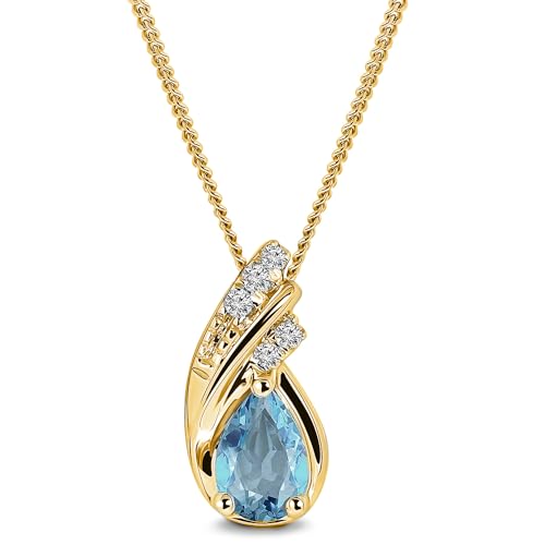 Detalle de MIORE Colgante Mujer Oro Amarillo de 9 ct con Topacio Azul y Diamantes en Cadena de Plata 45 cm