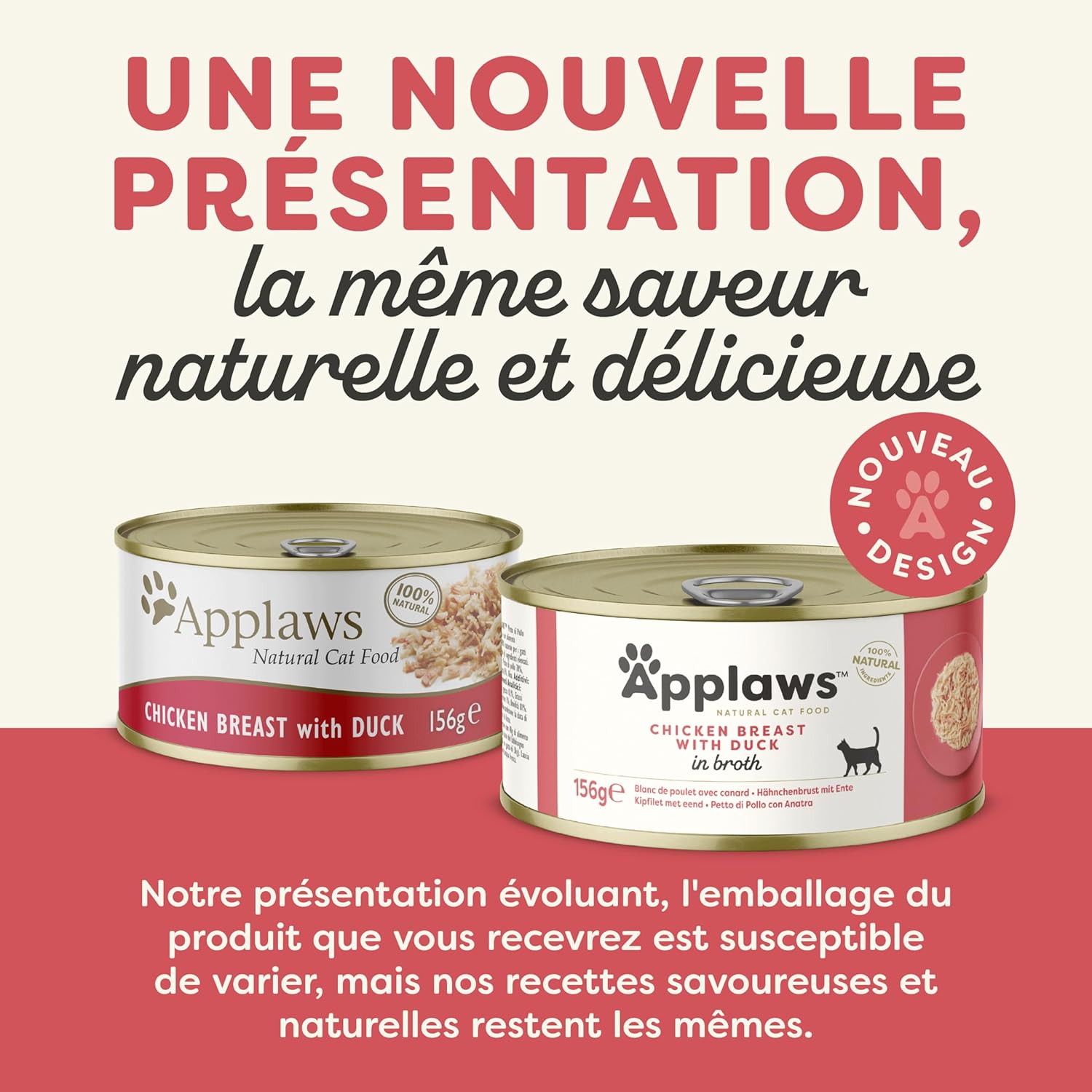 Detalle de Applaws 100% Nourriture humide pour chats adultes Natural Wet, Tasty Chicken with Duck — 24 boîtes de 156 g