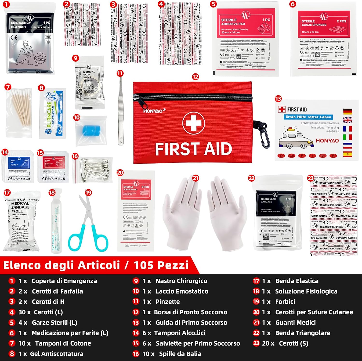 Detalle 2 de HONYAO Mini Kit pronto soccorso 105 pezzi