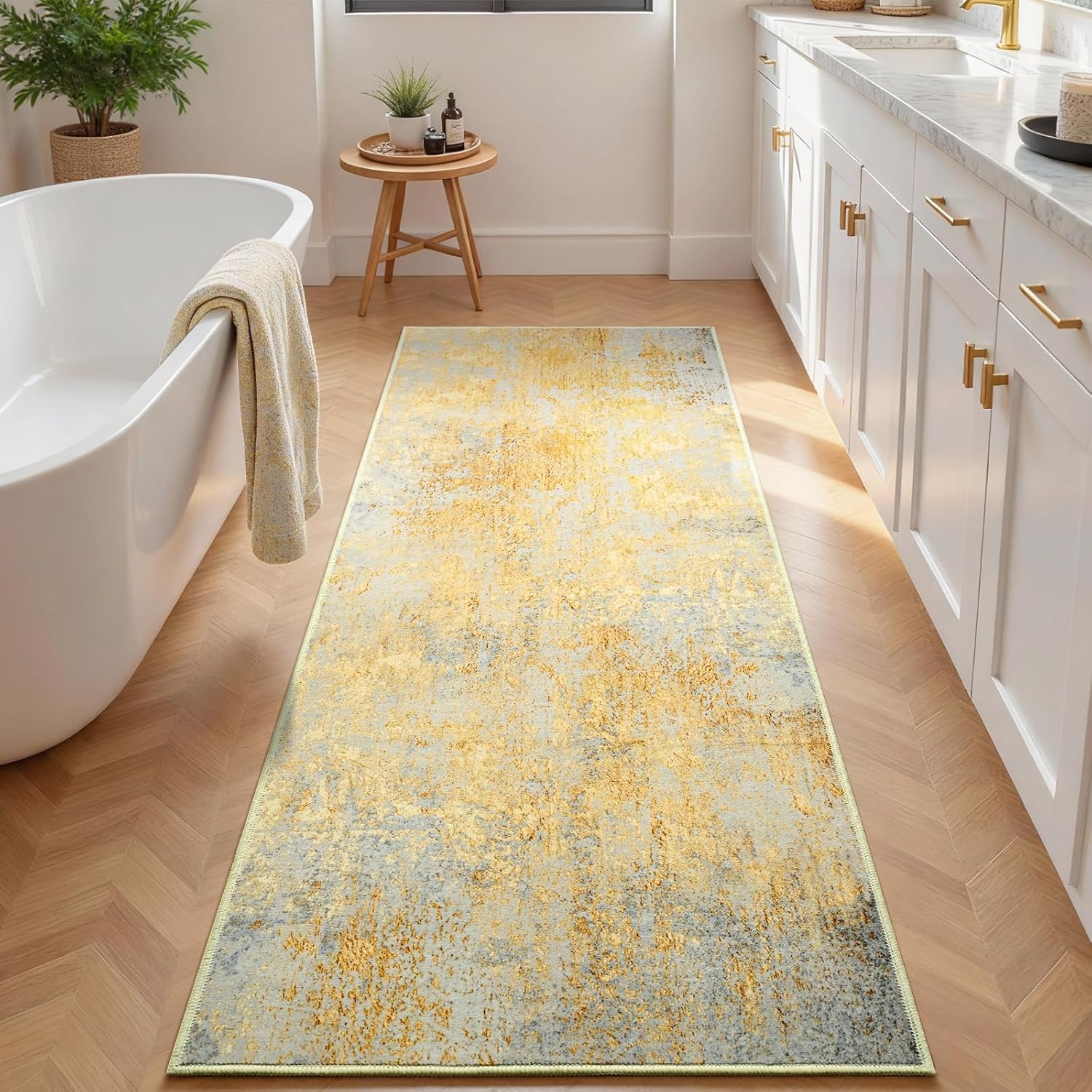 Detalle de Ompaa 8 x 10 ft synthetic wool rug, boho, orange 📐