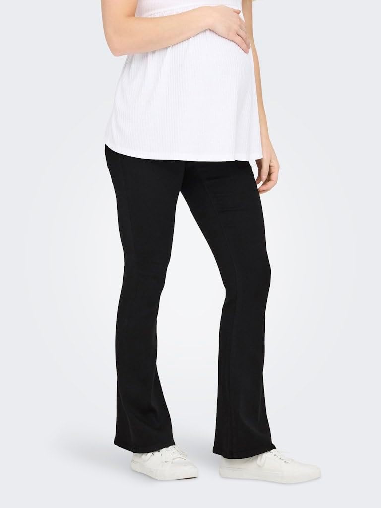 Detalle de Only Maternity Olmrain Life Reg Push Up Flared Noos – Black Denim, Größe L, W x 32L