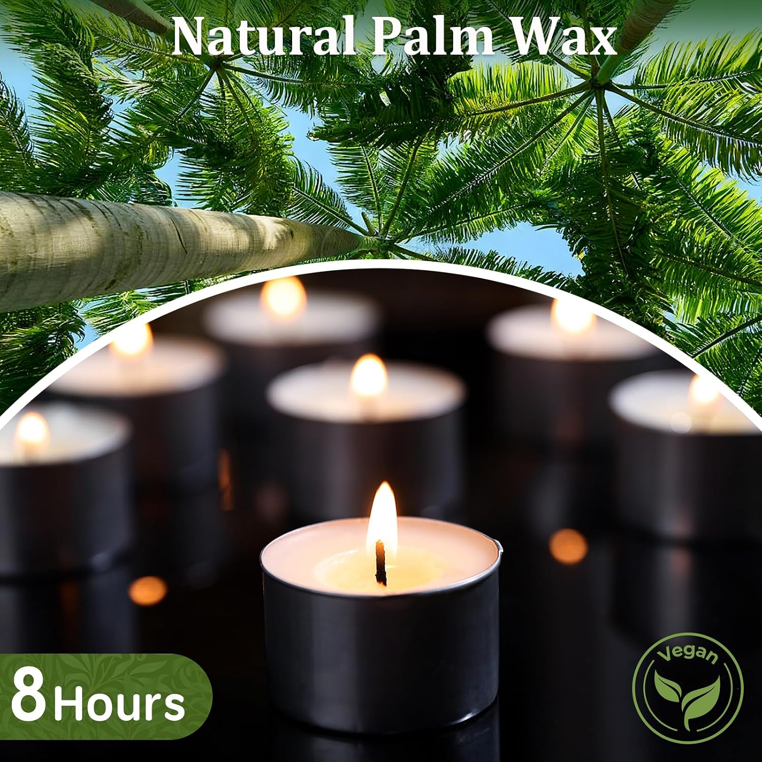 Detalle de 50 Pack 8 Hour Vegan Wax Tea Light Candles – Unscented with Cotton Wicks