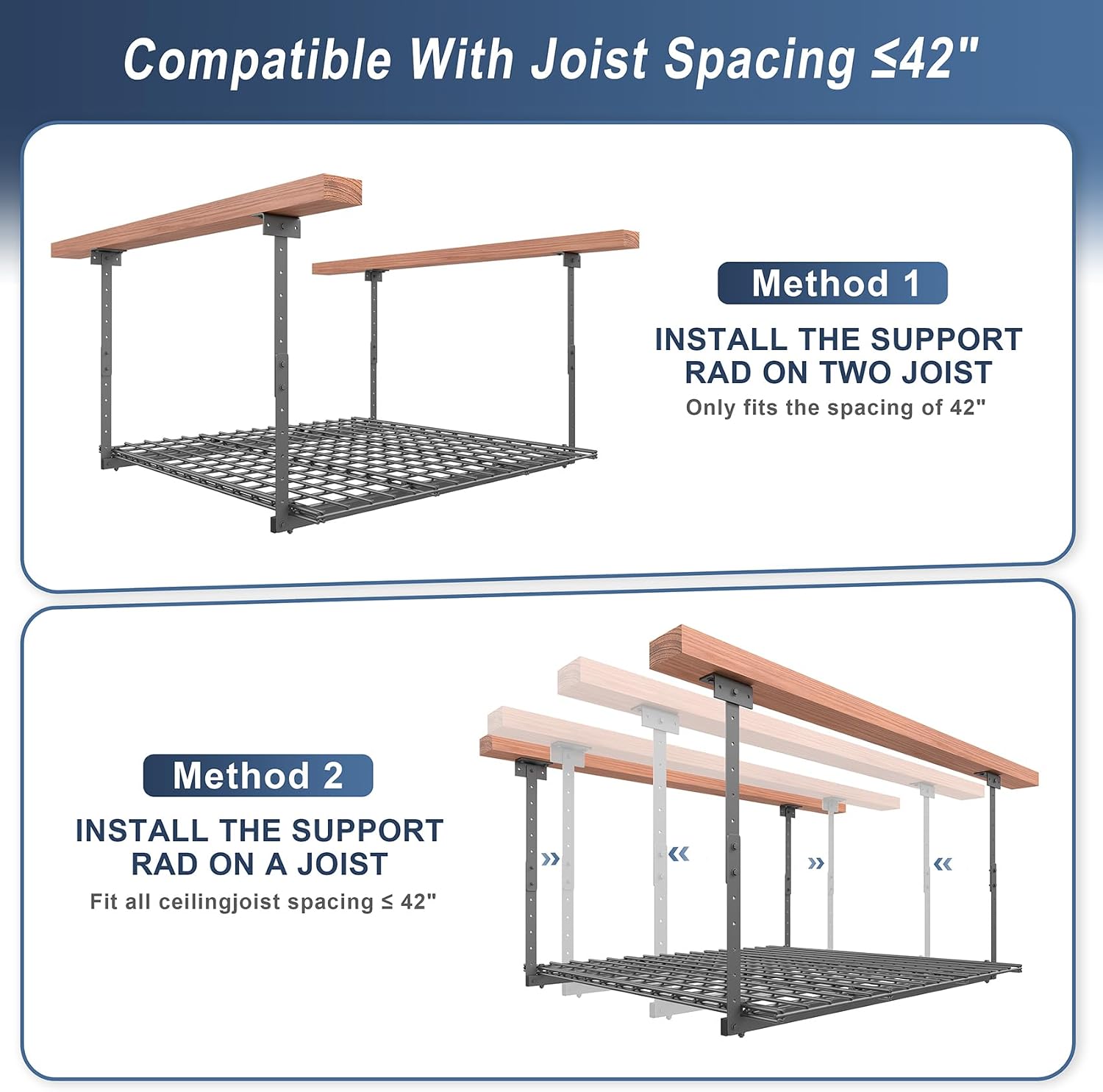 Thumbnail 5 de Jusgym CR01 Overhead Garage Storage Rack, 45 x 45-Inch, 250 lb Capacity
