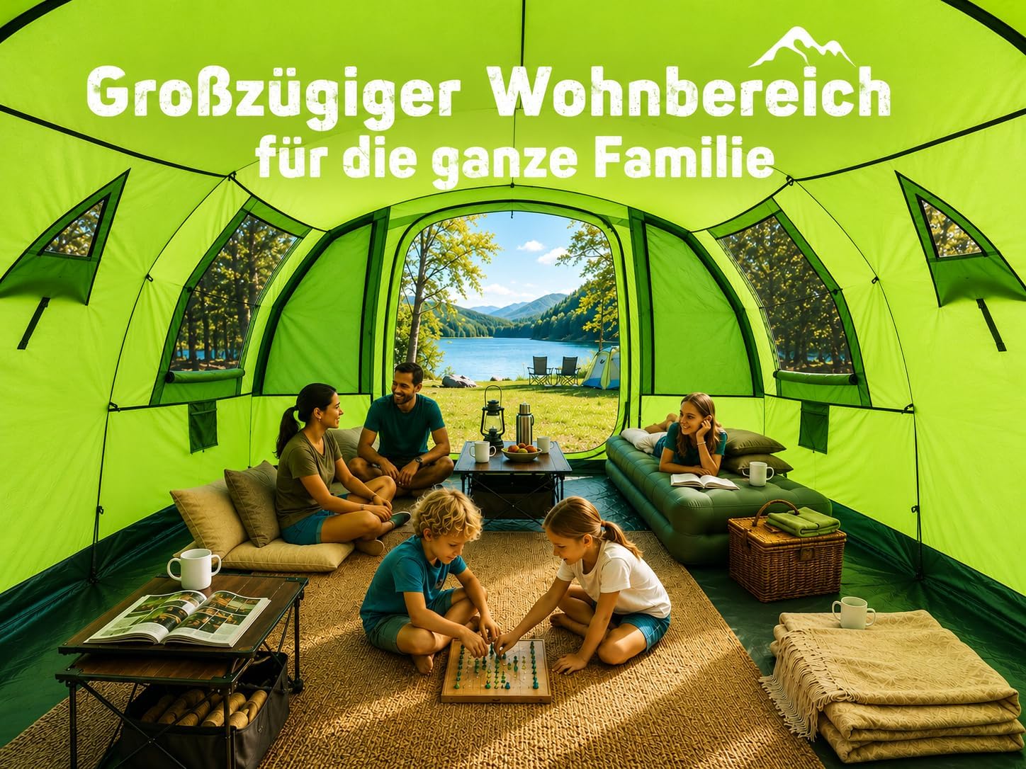 Detalle de Zelt 6-7 Personen – XXL Familienzelt im Tunnelstil mit 4000 mm Wassersäule, eingenähter Bodenwanne und Stehhöhe
