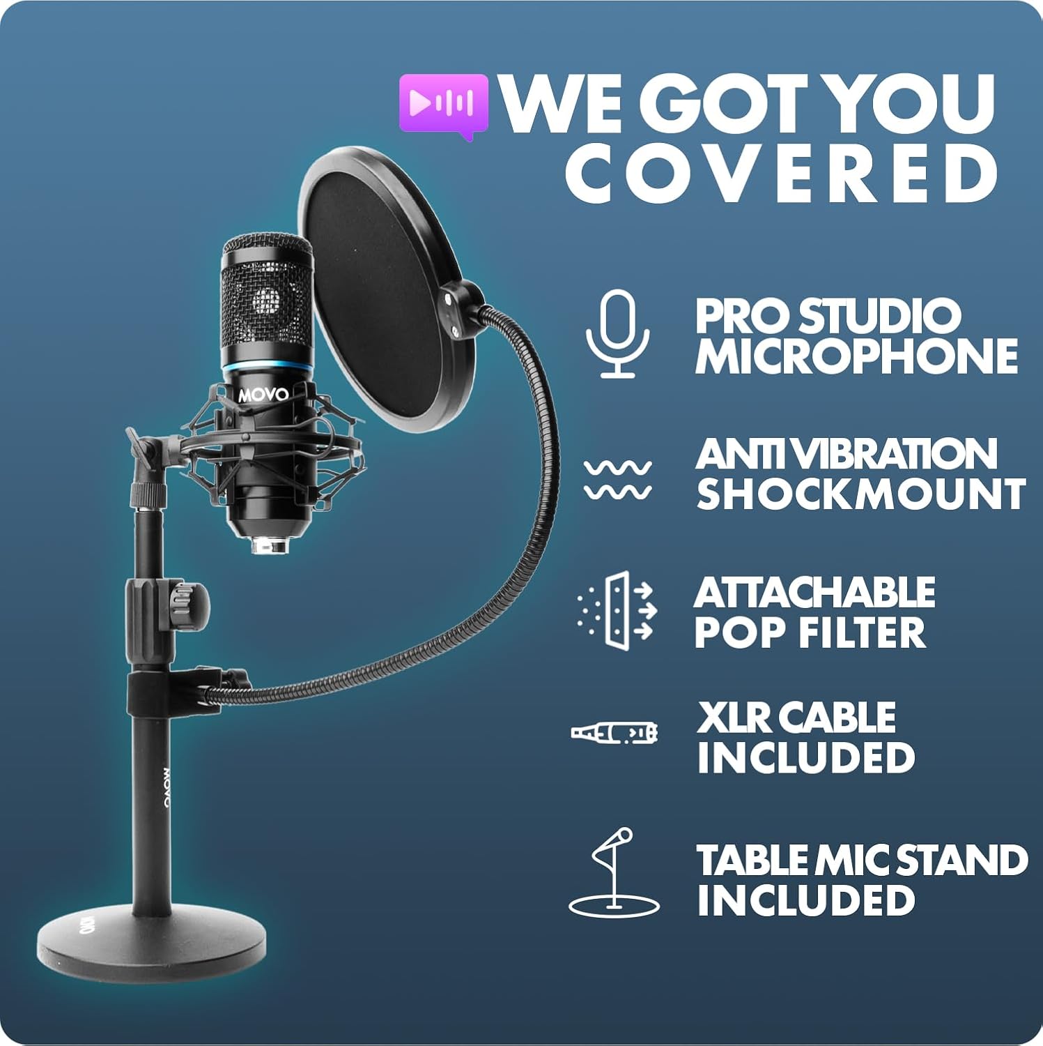 Detalle de Movo Podcast Microphone Bundle, 4-Pack
