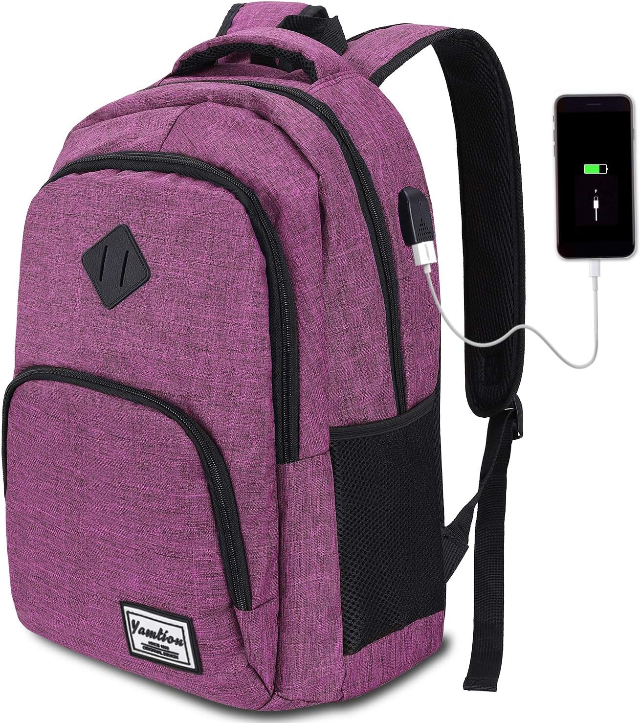 Detalle de YAMTION Schulrucksack für Damen und Mädchen – 35L, Laptopfach 15,6 Zoll, USB-Ladeanschluss