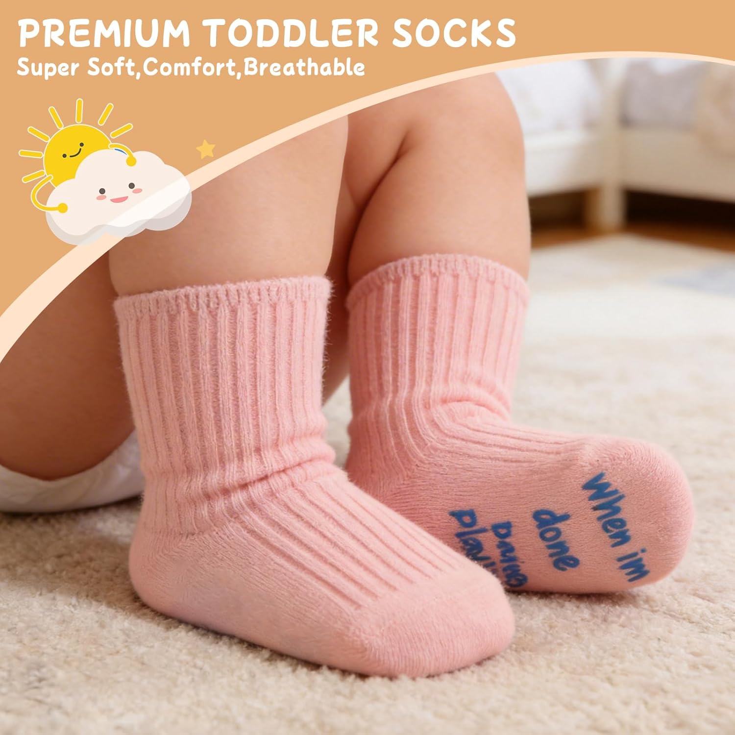 Detalle de October Elf 6 Pairs Baby Grip Socks: Non-Slip Cotton Baby Socks for 0–12 Months