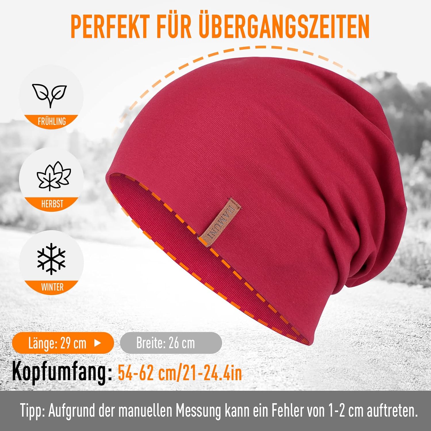 Detalle de Mütze Damen Herren Slouch Beanie aus Baumwolle – elastisch, atmungsaktiv und vielseitig verwendbar