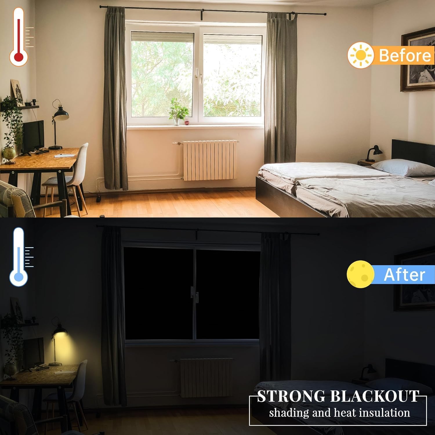 Thumbnail 4 de Bemece Portable 100% Blackout Blind (No Drill) for Windows – 420D Oxford Blackout, Cut-to-Fit, Velcro & Adhesive