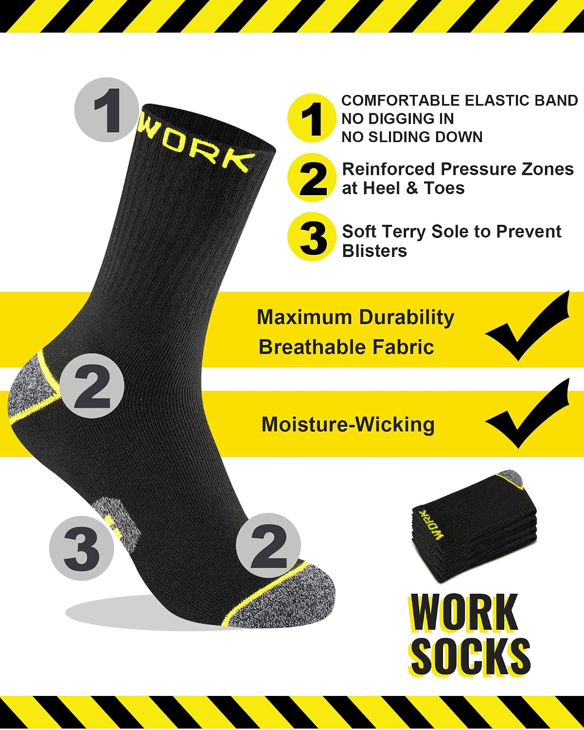 Thumbnail 6 de Effeet Men's Work Socks Heavy Duty Cushioned Crew Durable 10 Pairs