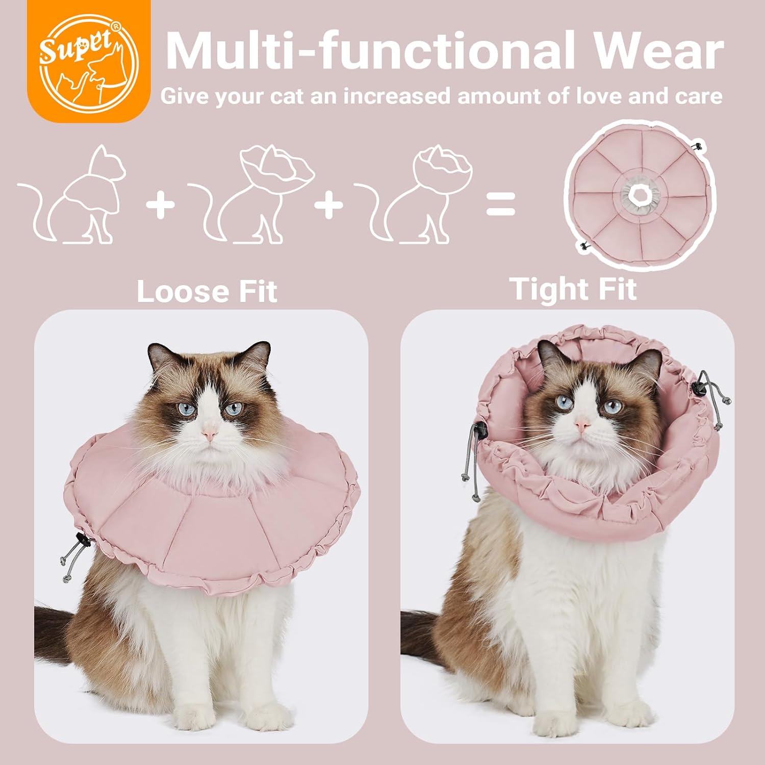 Detalle de Supet Soft Cat Cone Collar: Adjustable, Waterproof Recovery Solution for Cats