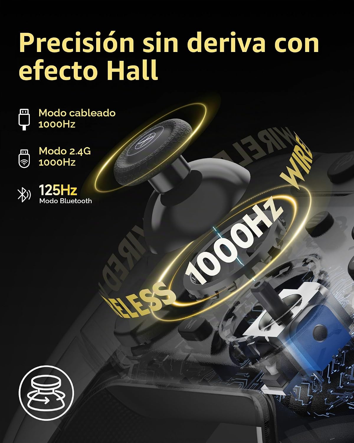 Detalle de EasySMX X05Pro Mando PC Inalámbrico con Base | 1000Hz, Joysticks Hall y Gatillos 2 Etapas