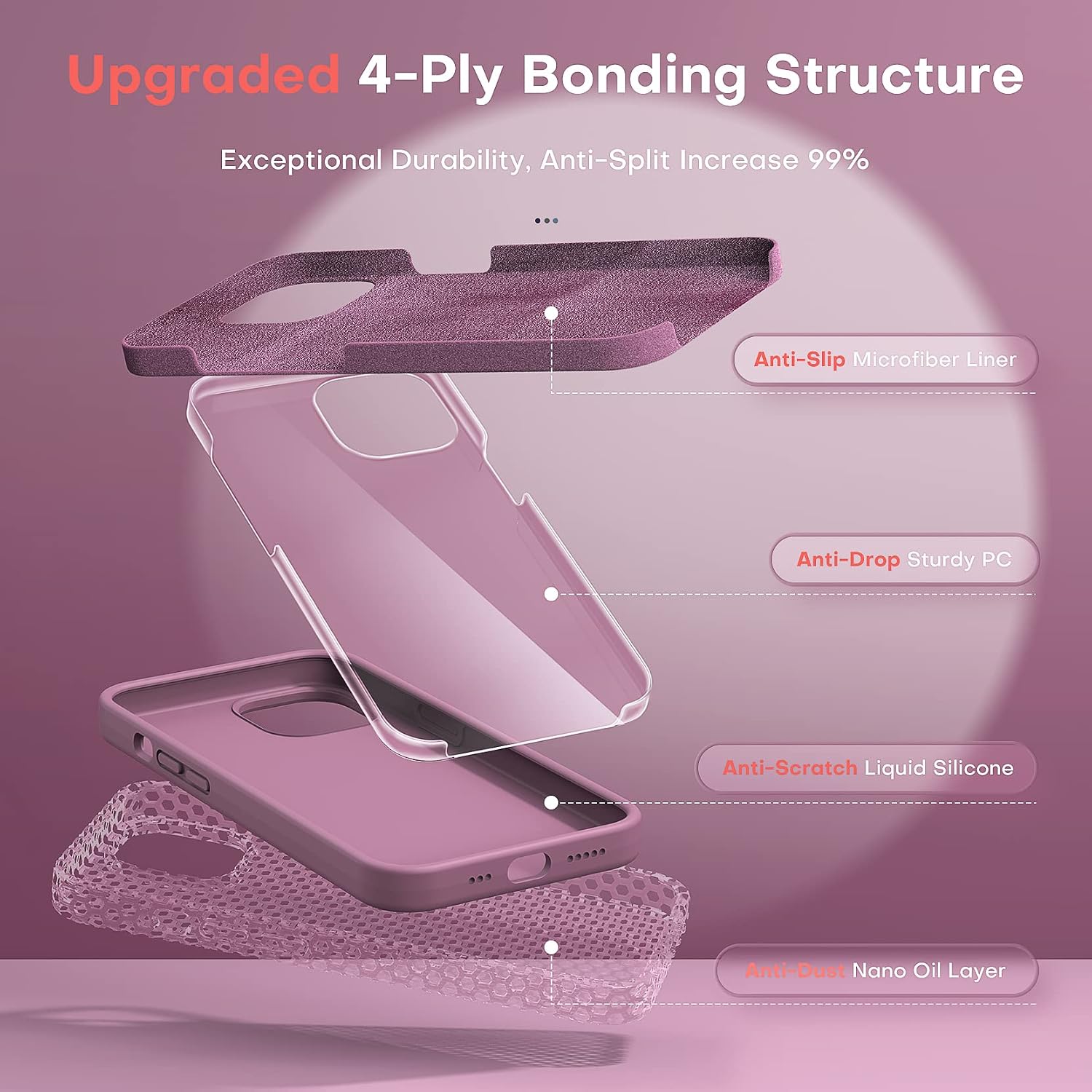 Thumbnail 3 de TOCOL Liquid Silicone Case for iPhone 14 (6.1-inch) – Lilac Purple, slim silky-soft anti-scratch cover