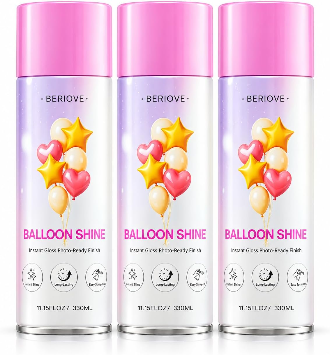 Detalle de BERIOVE 3-Pack Balloon Shine Spray, 11.15 fl oz Bottles, Fast-Drying Gloss