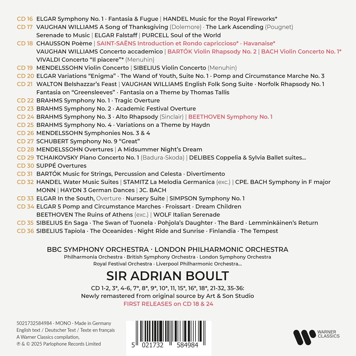Detalle de Sir Adrian Boult Complete Mono Recordings 1920–1957 on HMV Audio CD Box Set