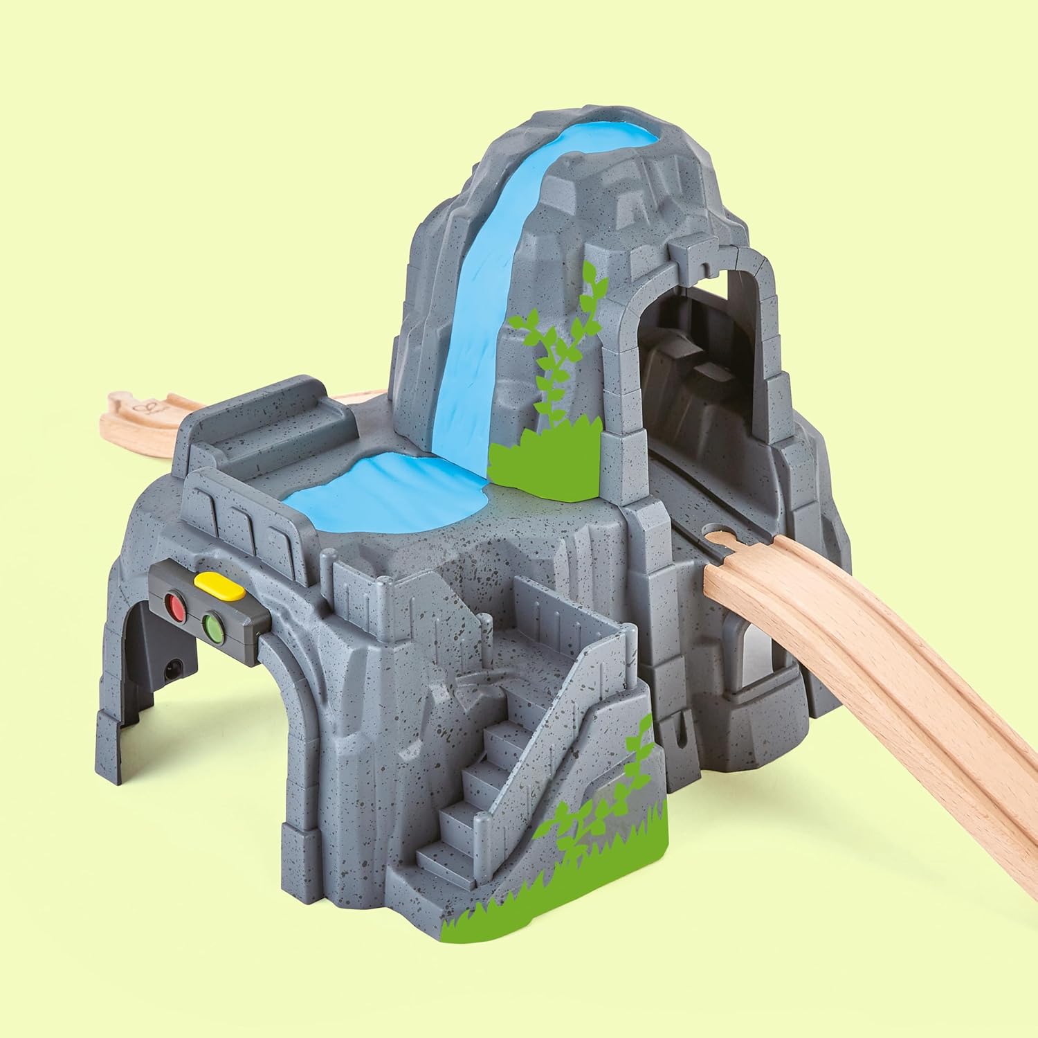 Detalle 2 de Hape Eisenbahnwelt Berg und Tunnelset – mit Licht und Sound (Holzbahn-Erweiterung, Montessori-Spiel, ab 3 Jahren)