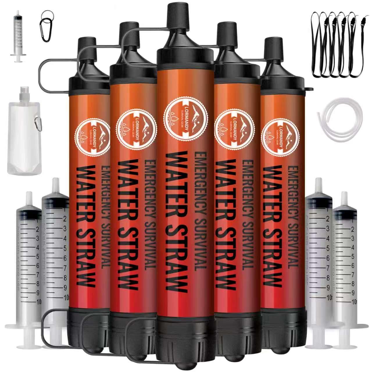 Detalle de Lormandy S2 orange Water Filter Straw 5-Pack with Hollow-Fiber UF